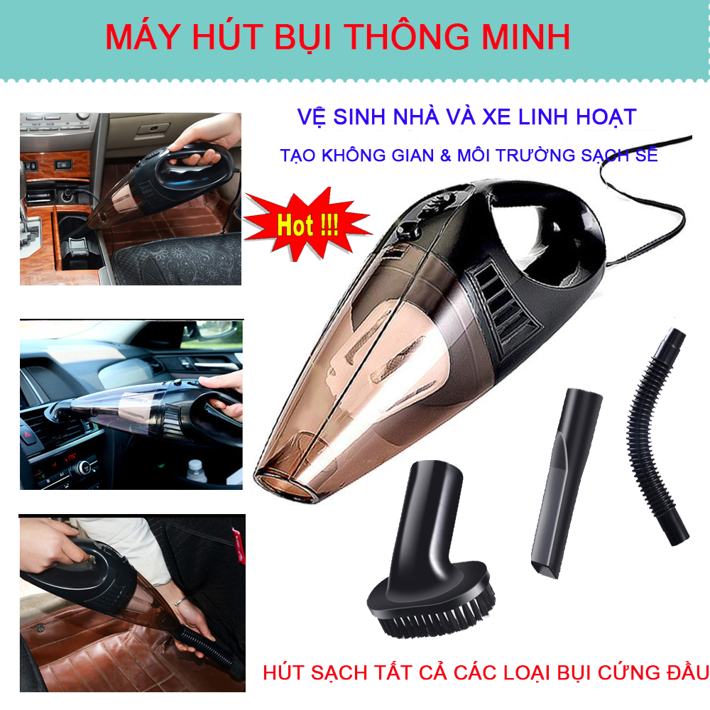 Máy Hút Bụi Cho Xe Ô Tô, Máy Hút Bụi Xe Hơi Cầm Tay.Thiết Kế Cầm Tay Với Lực Hút Cực Mạnh Cùng 3 Đầu Hút Thông Minh,Giúp Máy Hoạt Động Hiệu Quả Ngóc Ngách Của Xe. MUA NGAY