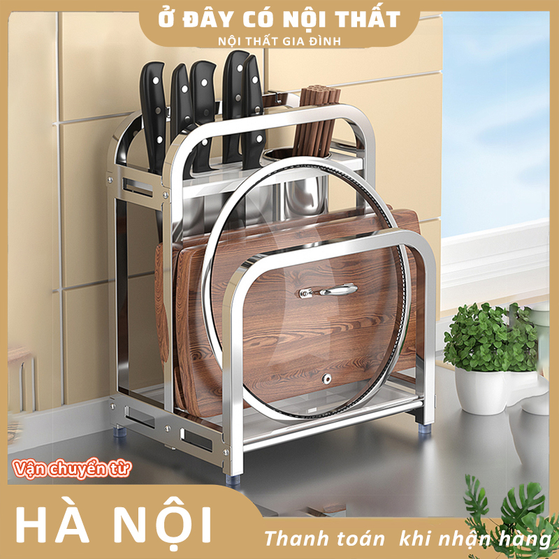 Kệ để dao thớt đũa nhiều khe cắm bằng thép không rỉ đa năng hiện đại, giúp sắp xếp không gian bếp gọn gàng