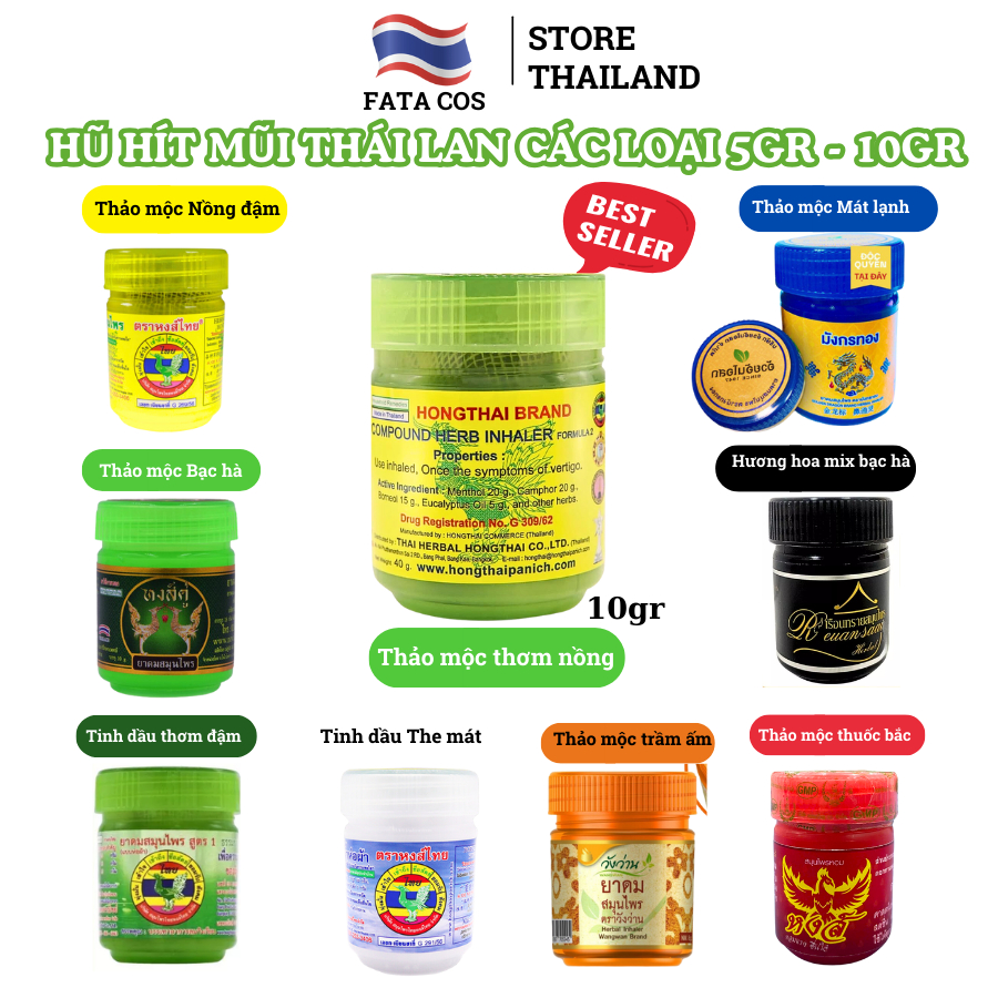 Hũ hít thá¡ lan, Hít xoang thá¡ lan, hít mũi thảo dượᴄ Hong Thai, dầu gió thá¡ lan Fata Co's