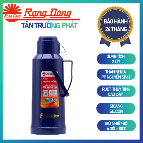 Phích nước rạng đông 2 lit cao cấp, bình thuỷ giữ nhiệt đựng nước nóng, model: rd 2035 n1.e