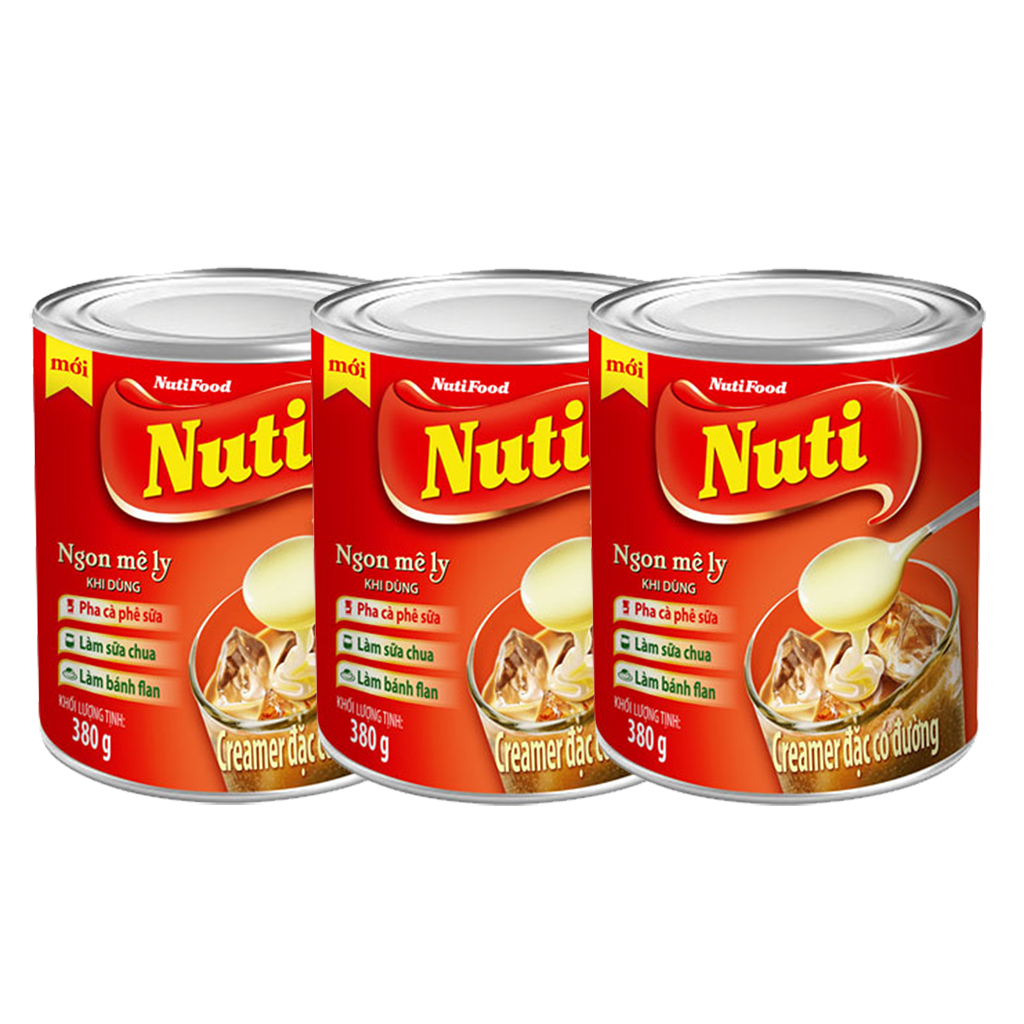 3 Lon Sữa Đặc Có Đường Nuti(Đỏ) Lon 380g Creamer Dùng Làm Bánh,Pha Cà Phê-PUP Store