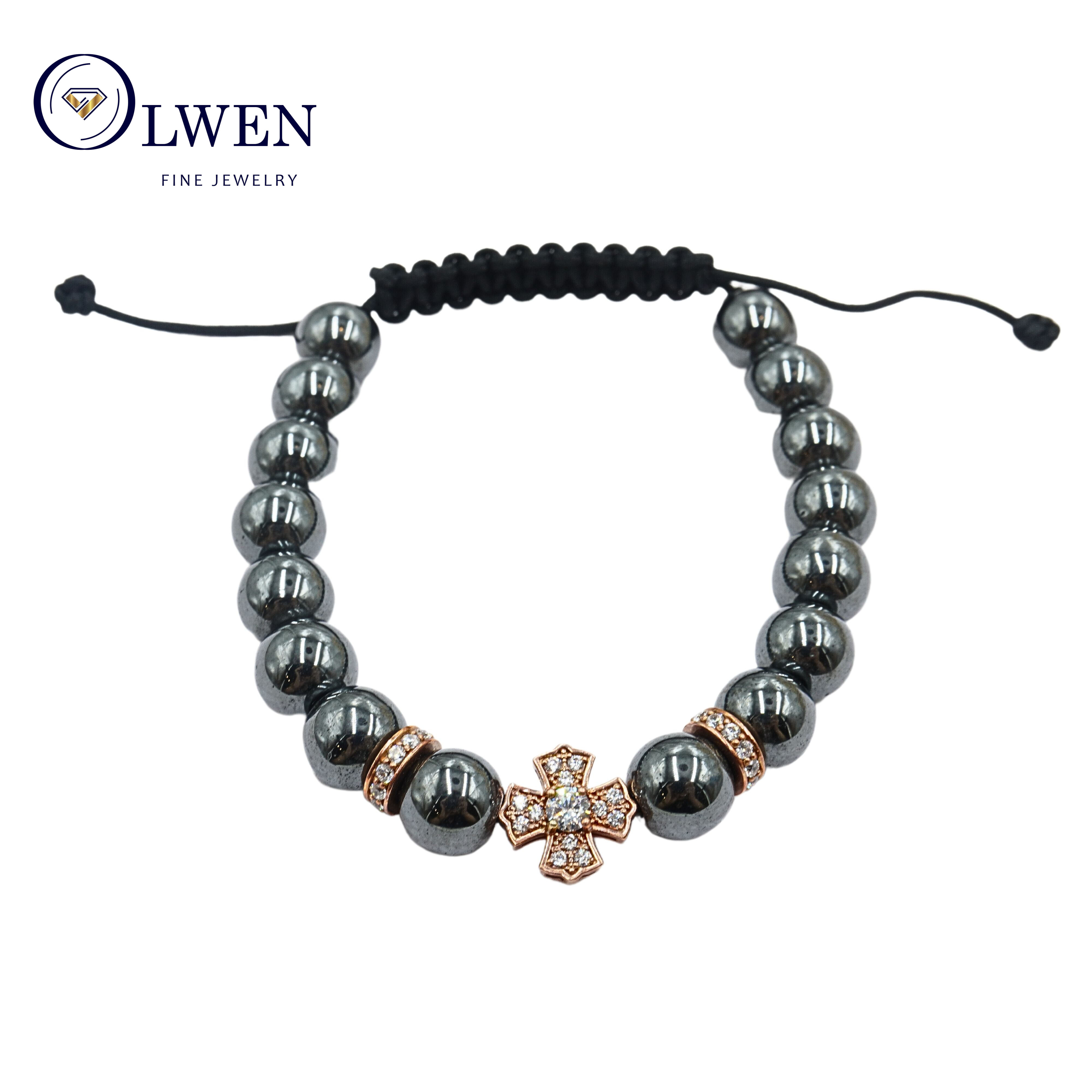 Vòng Tay Phong Thủy Đá Hematite Đính Charm Vàng VT-31 Olwen