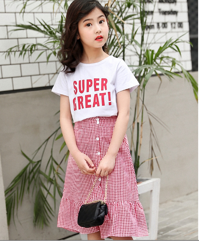 SÉT VÁY KẺ VÀ ÁO COTTONG CHO BÉ GÁI TỪ 3 ĐẾN 14 TUỔI - DB07