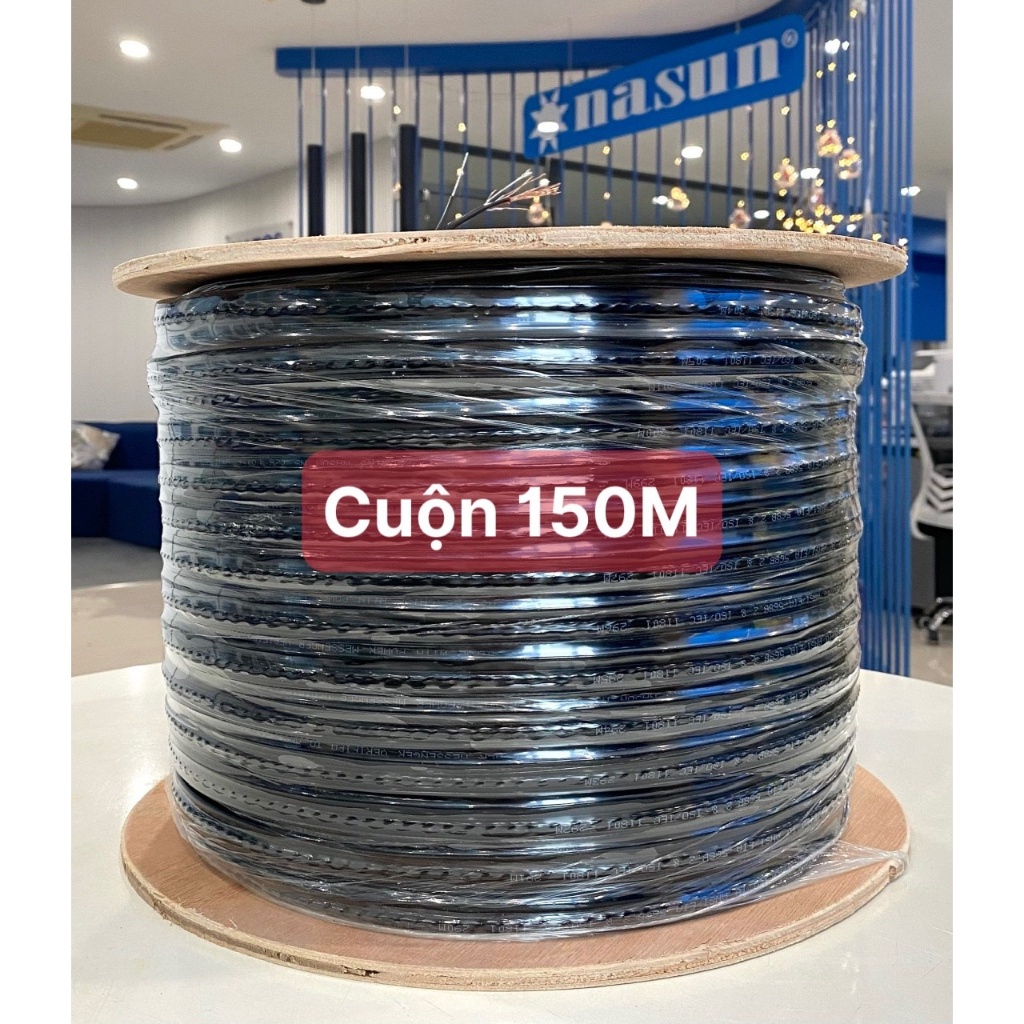 Dây cáp mạng 8 lõi liền nguồn có dây gia cường Nasun NS-728 CCA cuộn 150M chuyên dùng ngoài trời