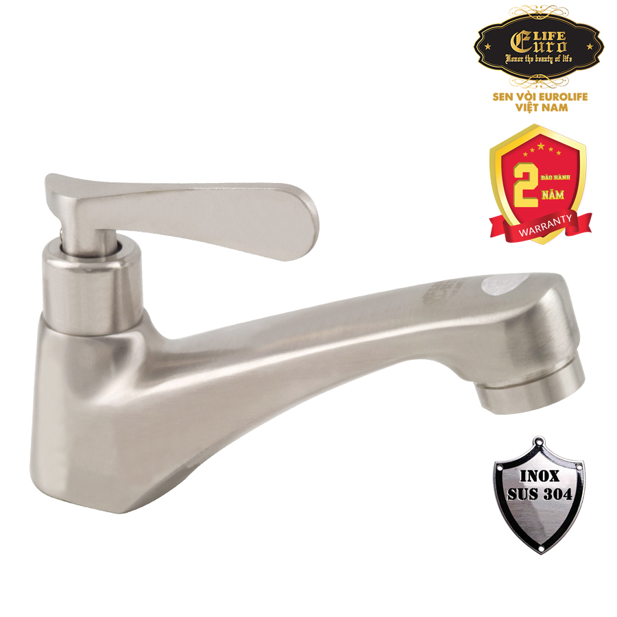 Vòi lavabo lạnh inox sus 304 eurolife el-ll122
