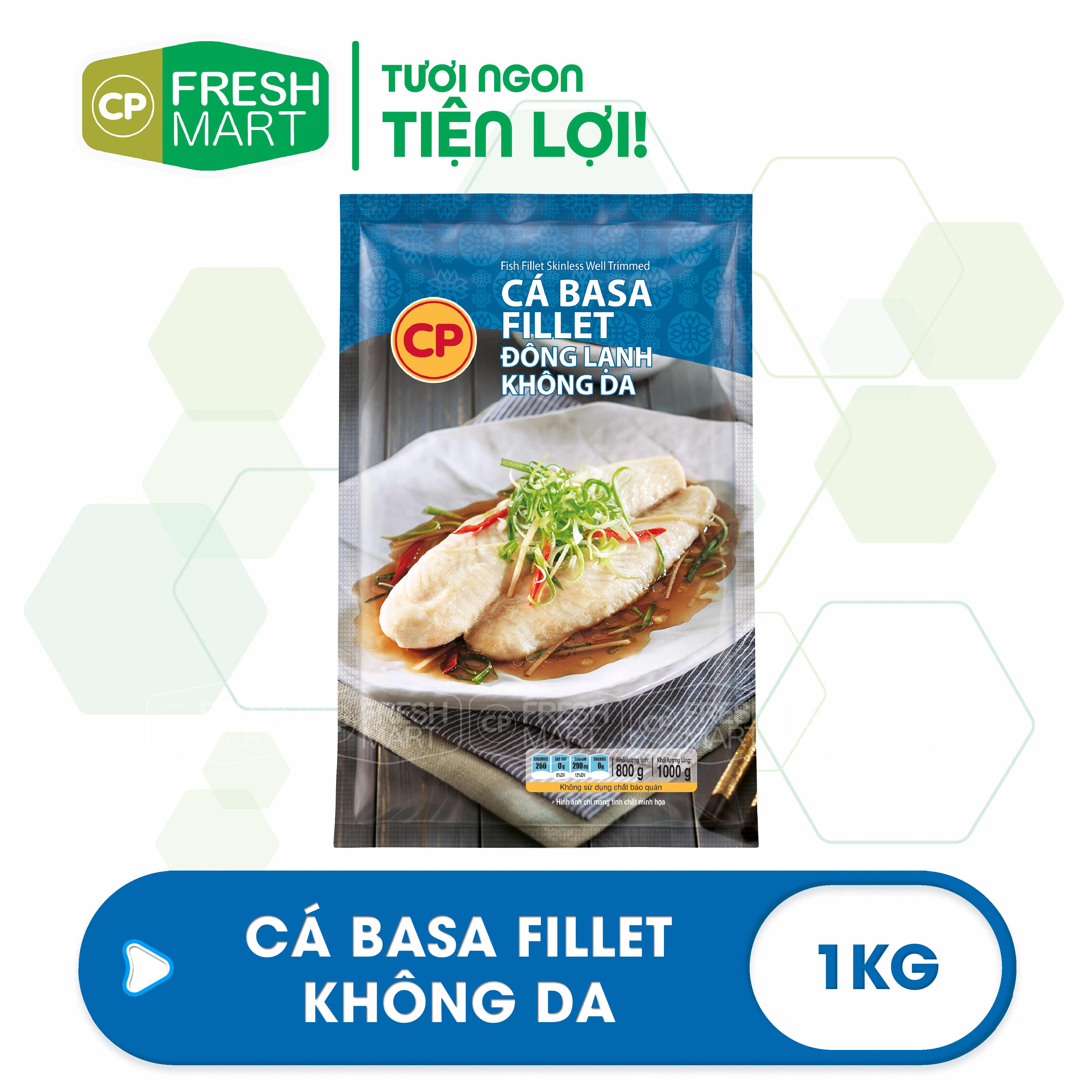 Cá basa phi lê đông lạnh 1kg - thịt cá cp foods - cp fresh mart