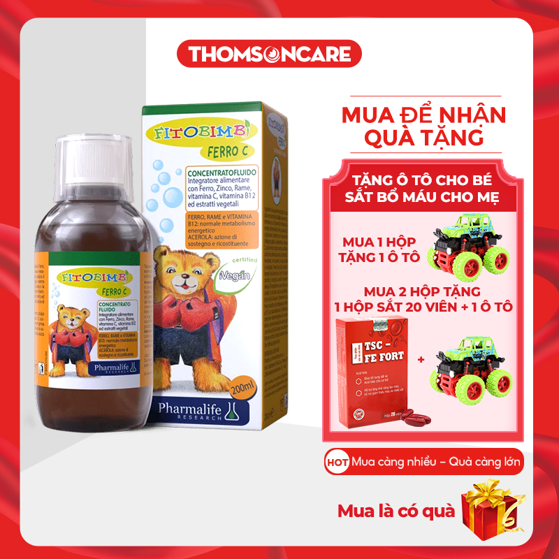 Bổ sung sắt, Vitamin C, kẽm cho bé - Siro Ferro C Bimbi của Fitobimbi, nhập khẩu từ Ý chai 200ml