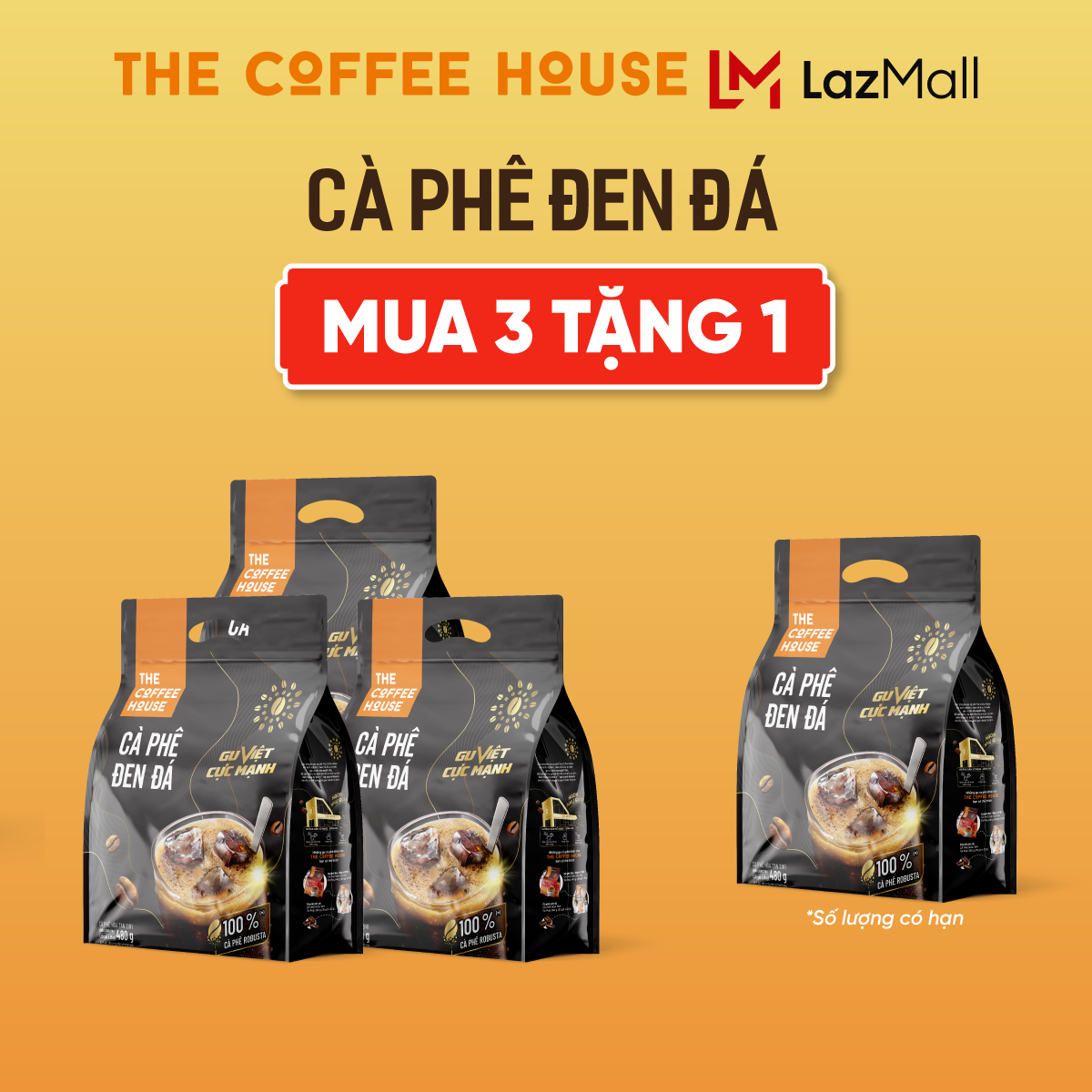HOÀN TIỀN ĐẾN 50%+VOUCHER 10%MUA 3 TẶNG 1 Túi cà phê đen đá The Coffee