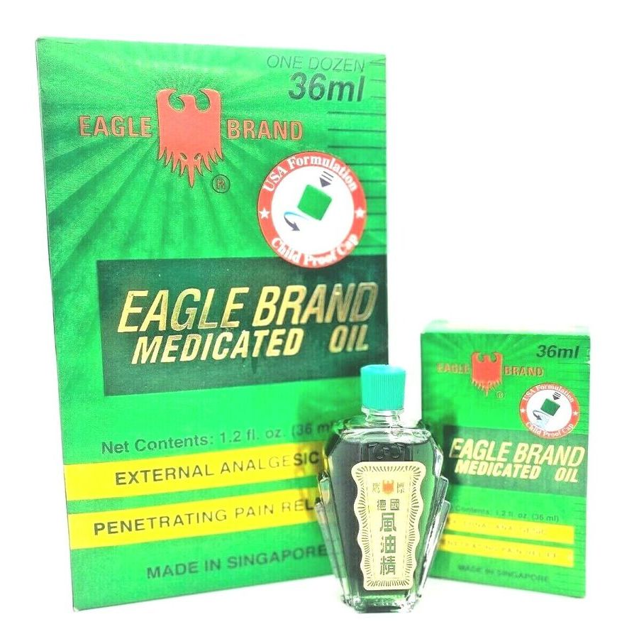 Dầu Gió Xanh Con Ó Eagle Brand Medicated Oil 2 nắp chai 24ml và 36ml - cam kết hàng từ Mỹ