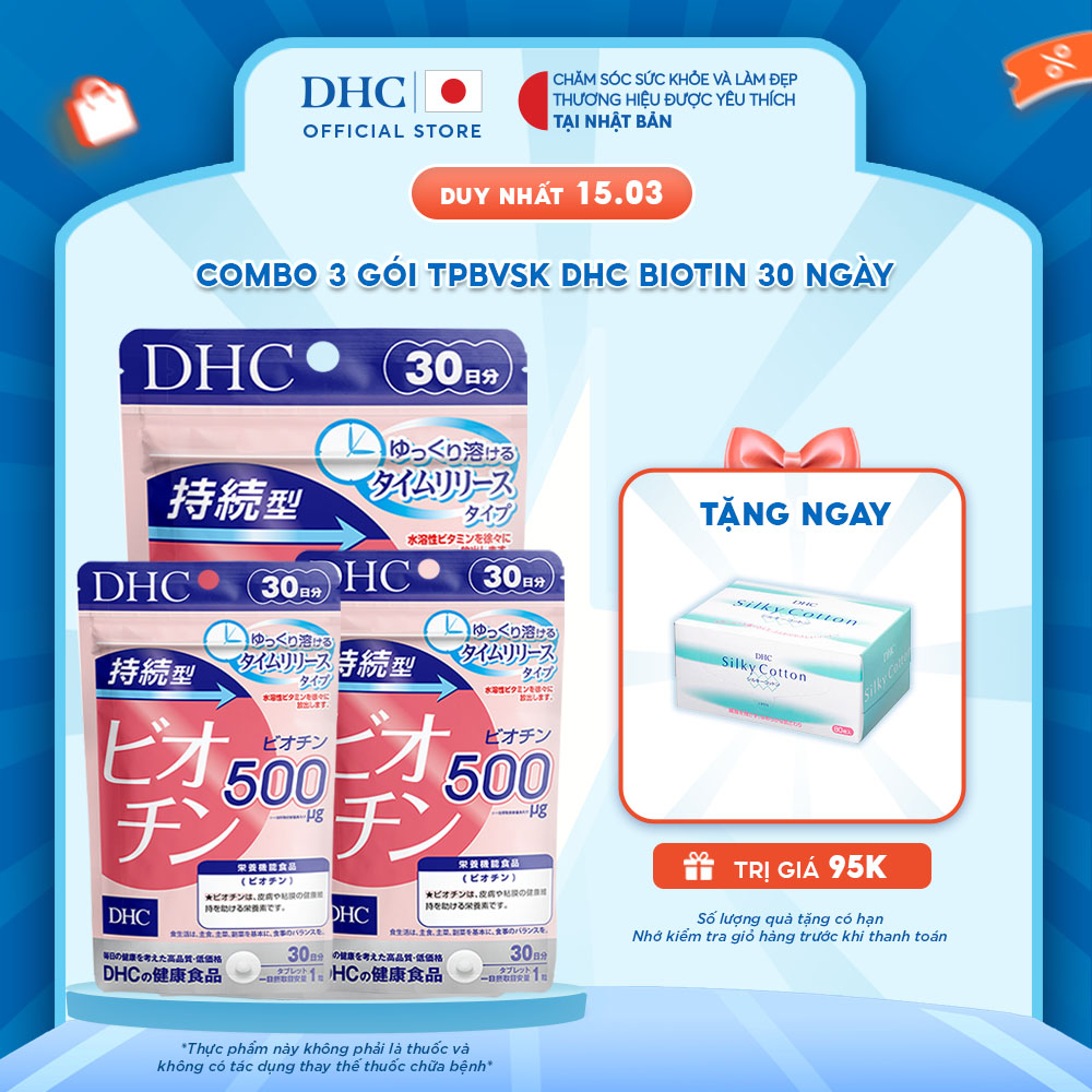 Combo TPBVSK DHC Sustained Release Biotin (Gói 30 Ngày x3) (Combo 3Gói viên uống Biotin ngăn rụng tó