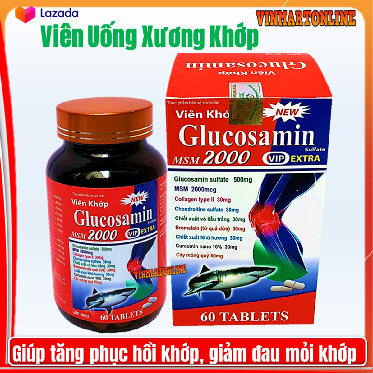 Viên Khớp Glucosamin MSM 2000 Giảm Thoái Hóa Khớp, Giảm Đau Viêm Khớp Tăng Cường Dịch Khớp, Giúp Khớp Cử Động Linh Hoạt