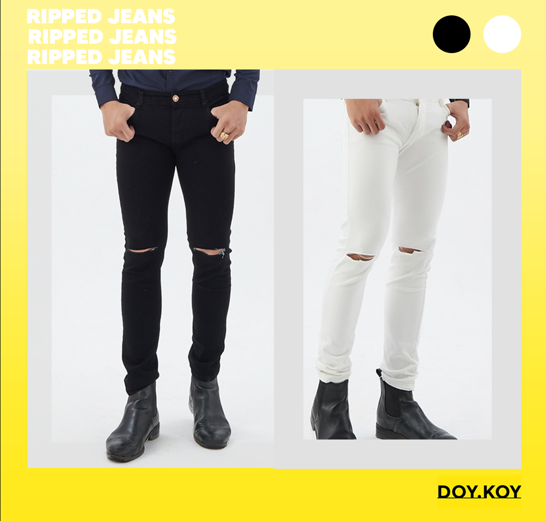 Quần jeans rách gối nam trẻ trung quần jeans nam đen trắng thời trang- DOY.KOY