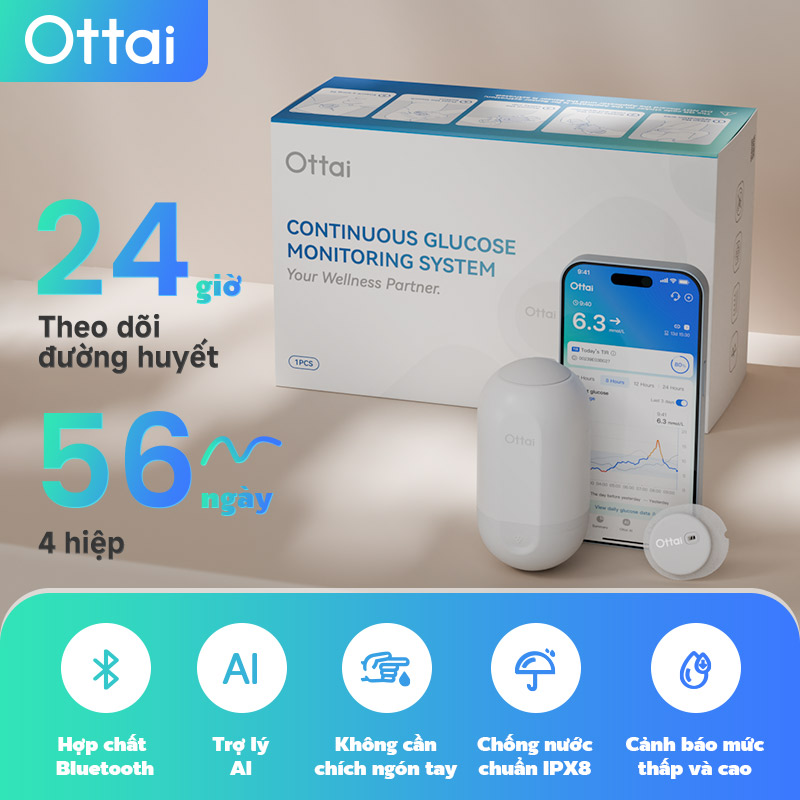 Complete Set of Ottai Cgm Continuous Blood Glucose Monitoring System*4 Blood Glucose Monitor 56 Days * 24 Hours No Need for Finger Pricks Blood Glucose Meter