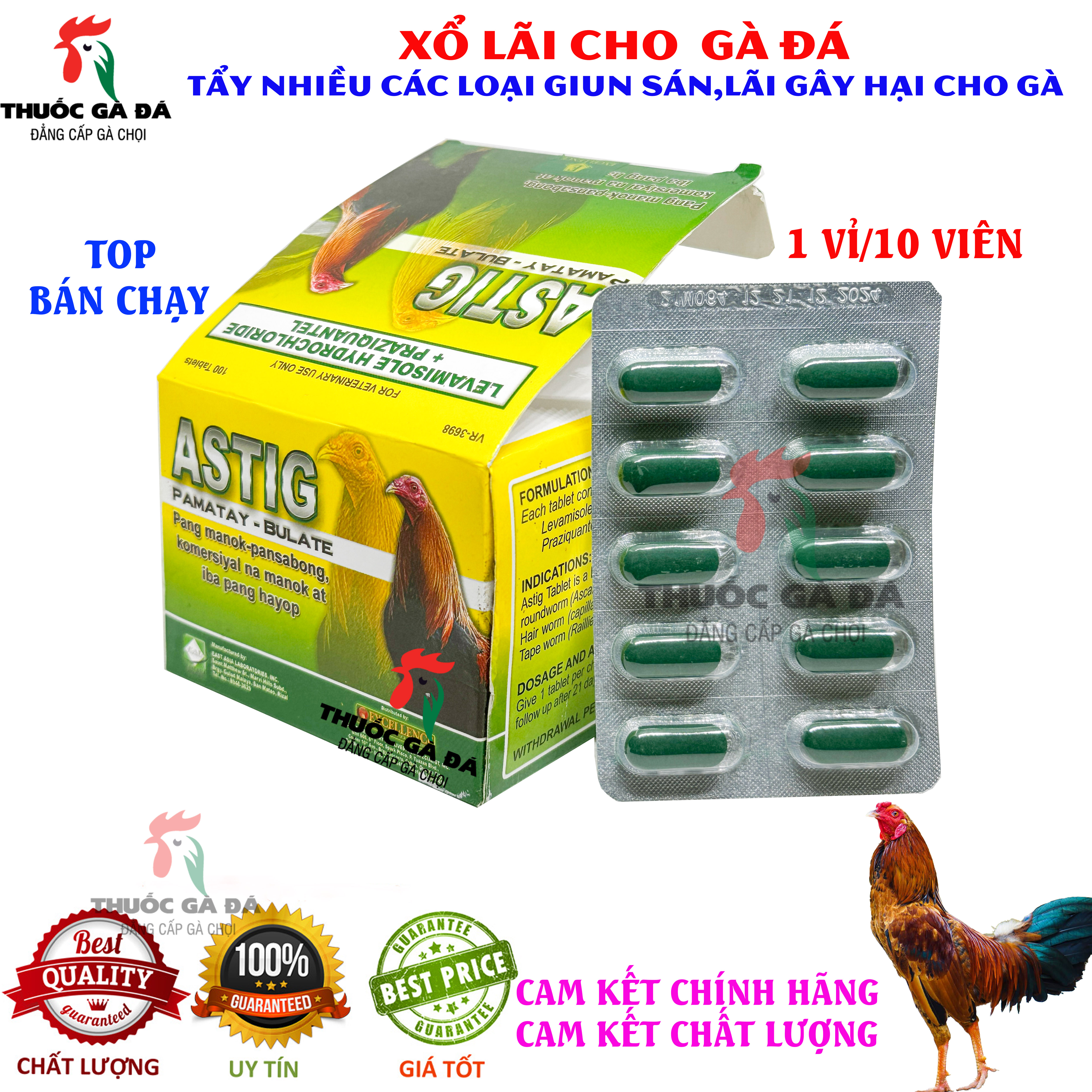 Astig xỗ giun, diệt 99% giun gây hại cho gà đá 10 viên