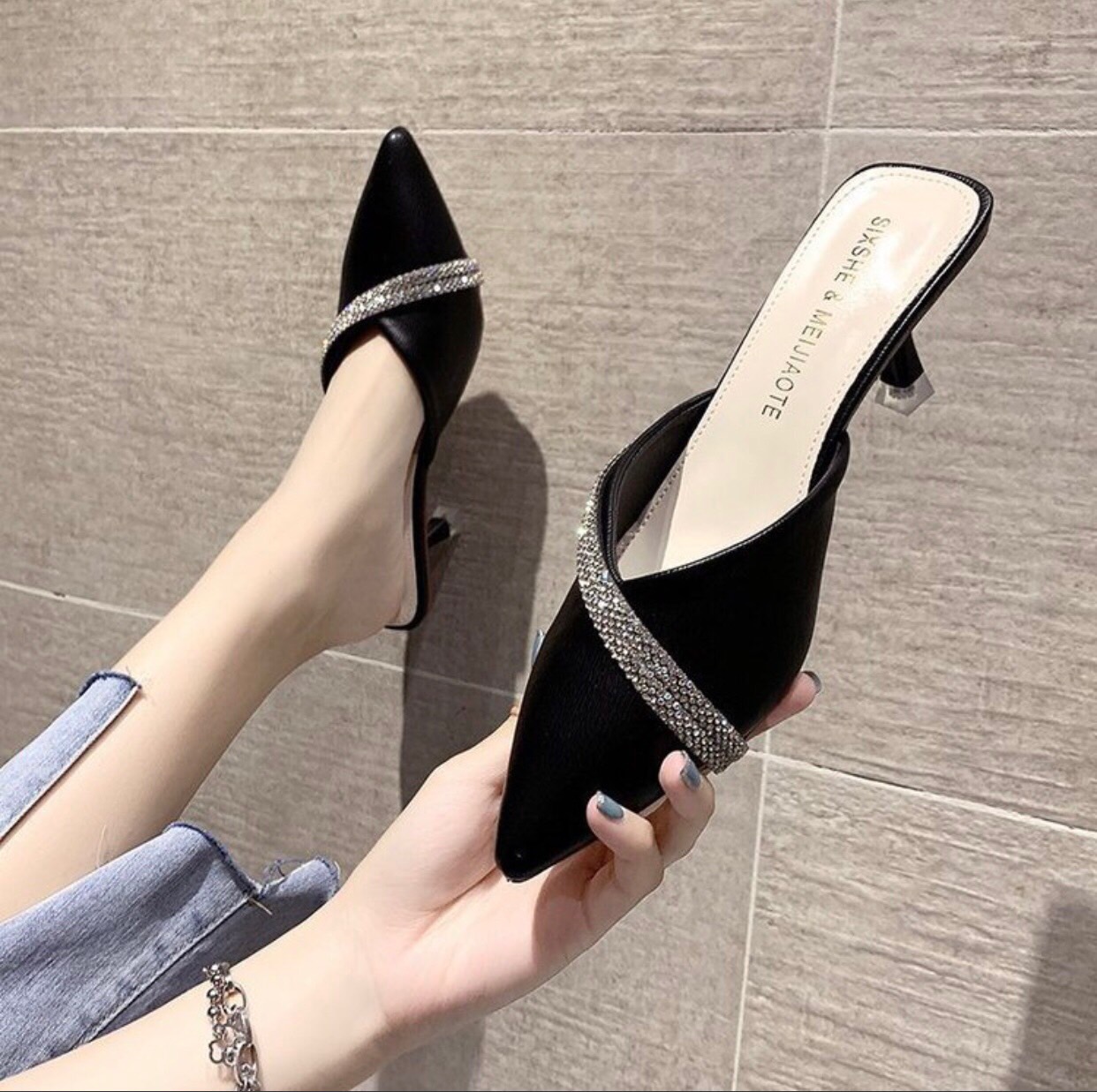 Sục da💖freeship💖 giày cao gót mũi nhọn 5cm