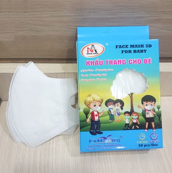 Khẩu Trang FAMAPRO Nam Anh trẻ em 5D kidmask kháng khuẩn màu trắng cho bé từ 16 tuổi