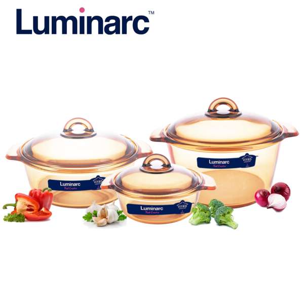 Bộ 3 nồi thủy tinh Luminarc đáy hoa văn 1.5L-1.5L-2L – Sản xuất tại Pháp