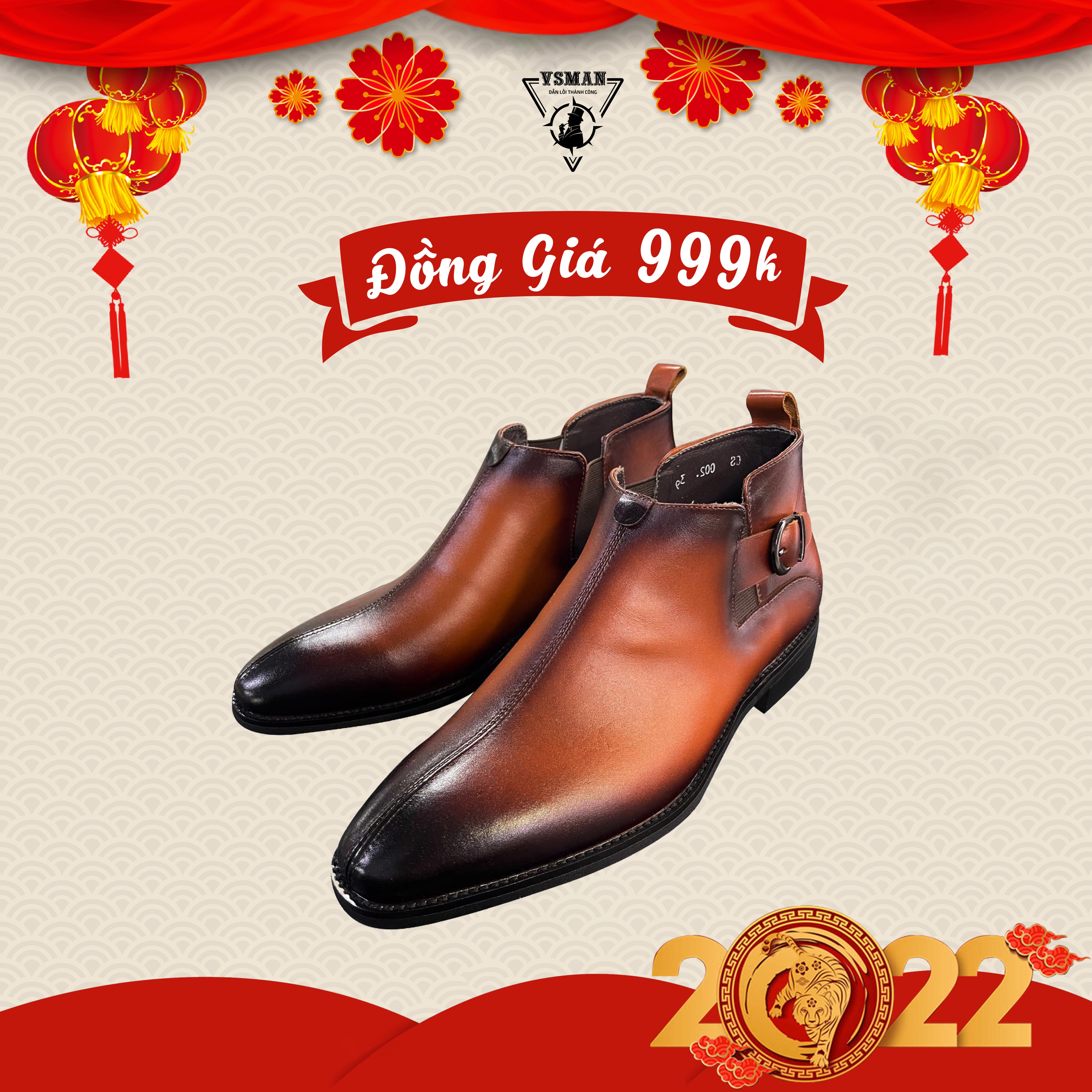 Giày Chelsea Boots nam cổ cao da bò thật đế đúc siêu bền có khóa ngang phần gót giày chuẩn thời trang VSMAN - Giày bốt nam cao cổ thiết kế ôm chân chống trượt có miếng lót chống hôi chân - HHG011