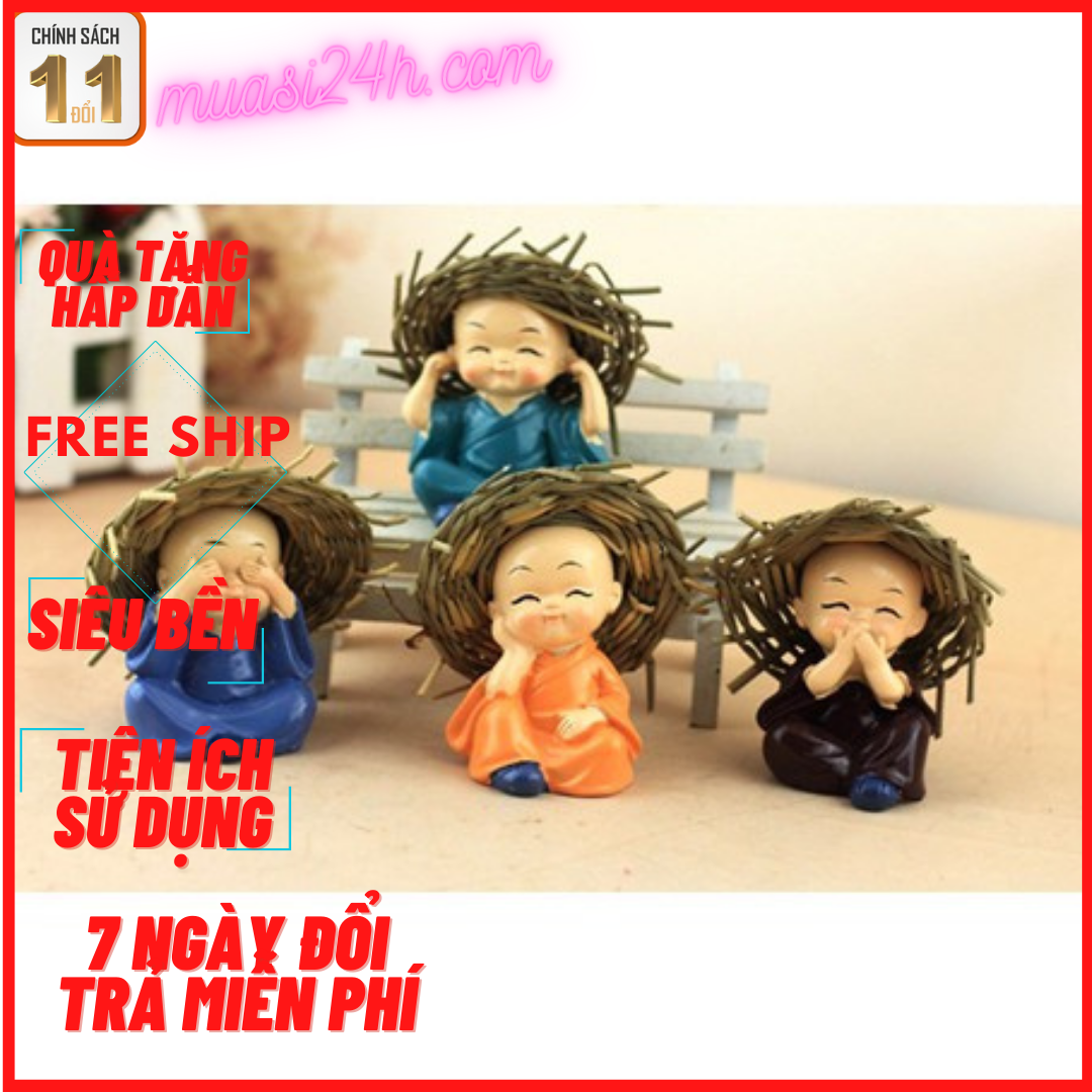 Bộ tượng 4 chú tiểu đội nón rơm ( Cầm - Kỳ - Thi - Họa )