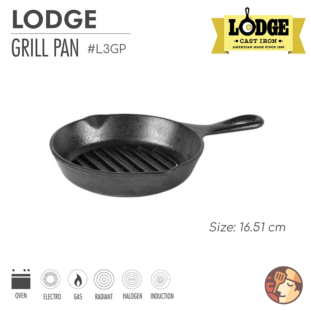 Chảo gang nướng Lodge có rãnh tròn 16.51 cm, chống dính tự nhiên, dùng được cho mọi loại bếp và lò nướng