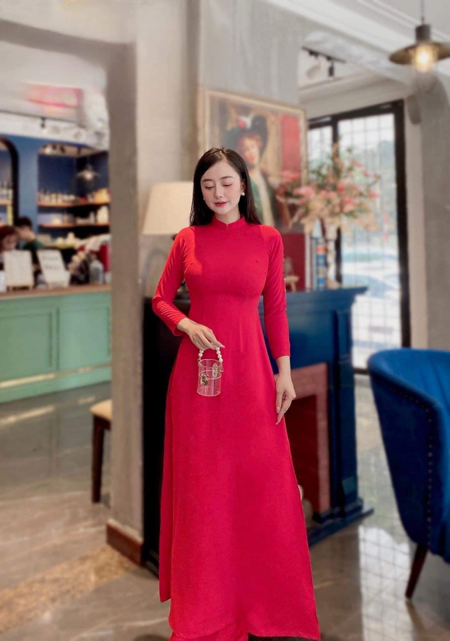 Áo dài đỏ trơn cao cấp lụa tây thi