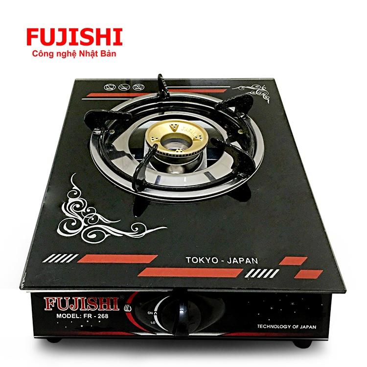 Bếp gas đơn chén đồng Fujishi FR-268D  - [ HỎA TỐC ] - Sài Bình Gas Lớn 6kg/12kg - Bảo hành chính hãng 01 Năm - Kính đen ĐỎ