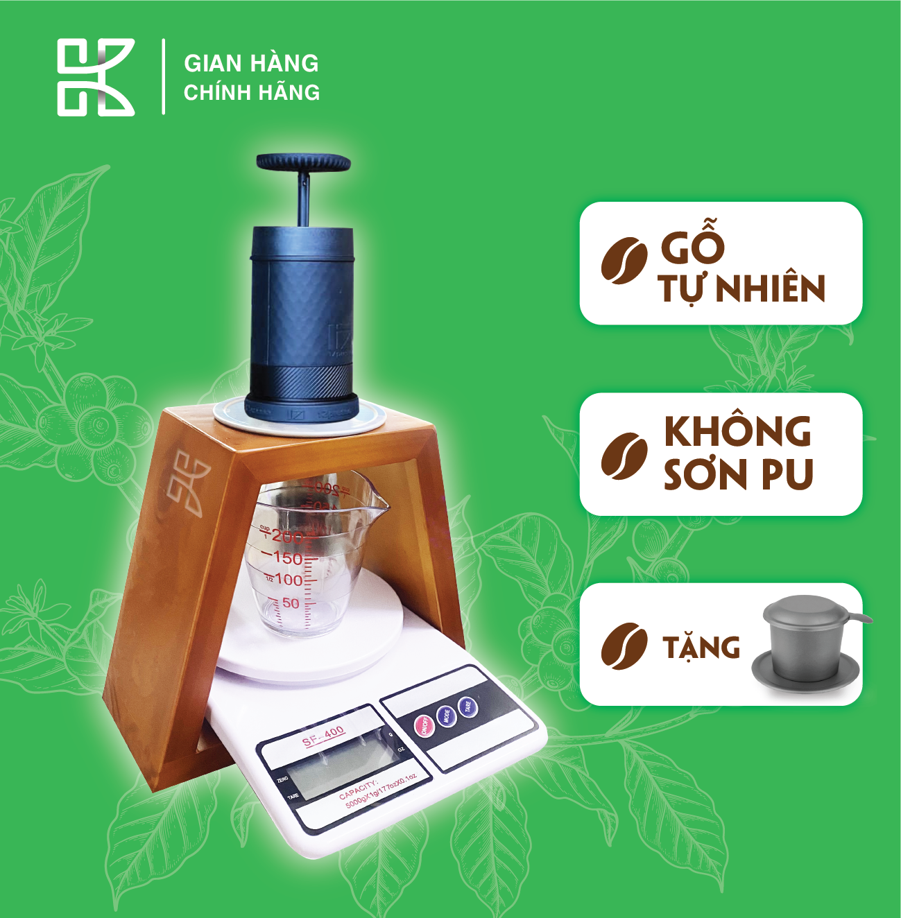 Giá đỡ/ kệ gỗ dùng để máy staresso mirage, phin, phễu pour over bằng gỗ tự nhiên 100%