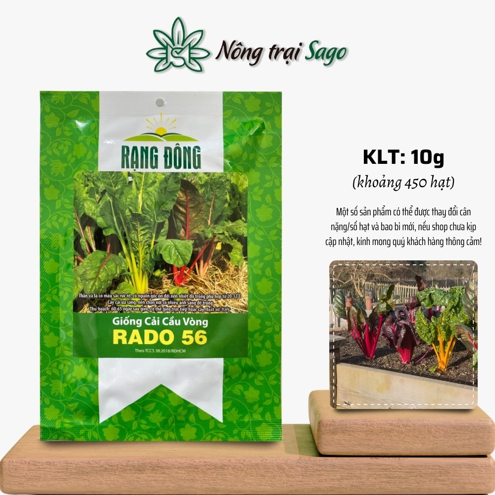 Hạt giống Cải Cầu Vồng Rado 56 (10g~450 hạt) cây to, mập, giòn, ngọt, trồng quanh năm, nhanh thu hoạch, hiệu Hạt giống Rạng Đông - Nông Trại Sago