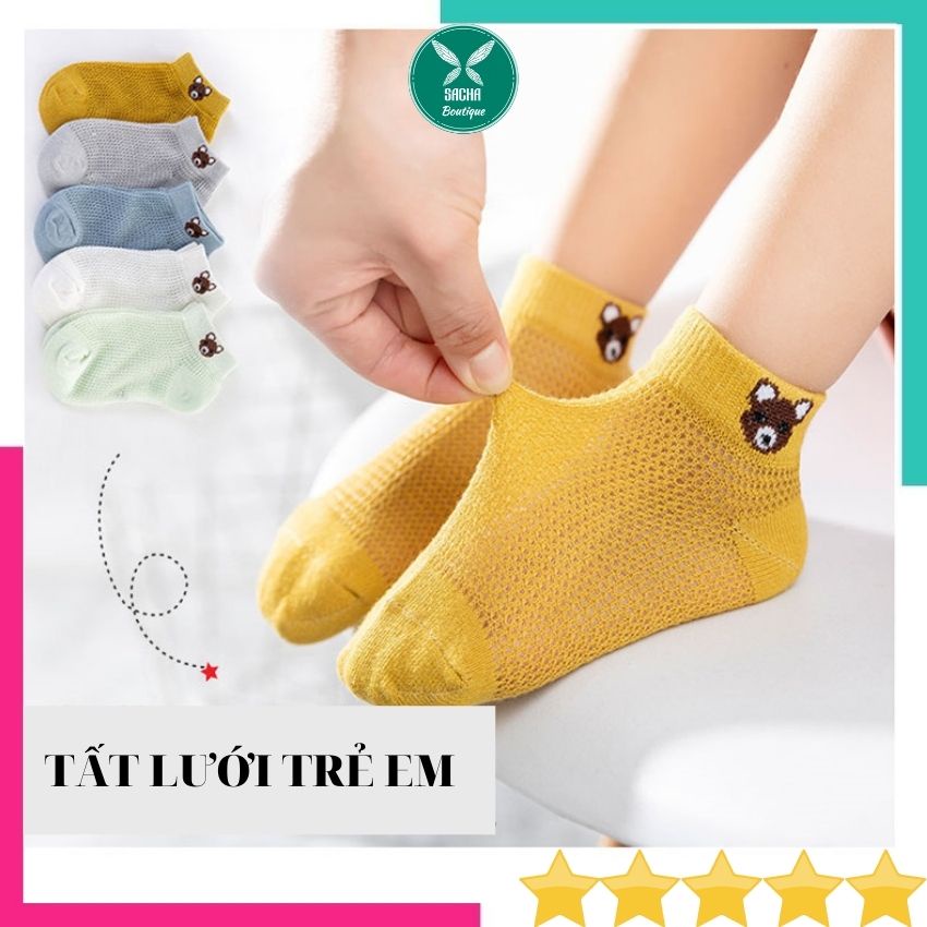Tất Lưới Thoáng Khí Cho Bé Trai Bé Gái, Vớ Trẻ Em Mềm Mại Cho Bé Từ 1 Tuổi Đến 6 Tuổi (Set 5 đôi) - T02
