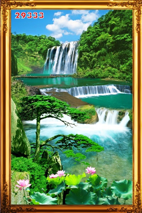 Tranh dán tường 3d khổ đứng sơn thủy hữu tình trang trí phòng khách phòng ngủ giá rẻ đẹp chất liệu decal pp keo sẵn bóc dán PA