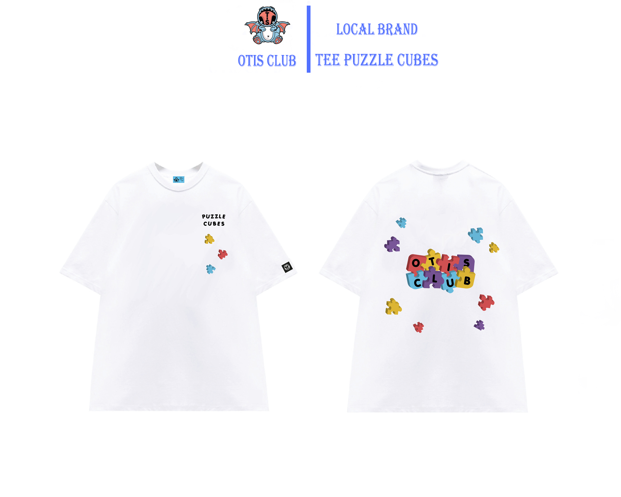 Áo thun tay lỡ cotton local brand otis club - tee puzzle cubes trắng