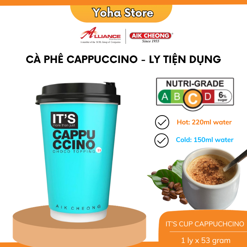 Cà phê cappuccino tự pha ly tiện dụng aik cheong kèm bột rắc cacao - it's cappuccino cup - nhập khẩu malaysia