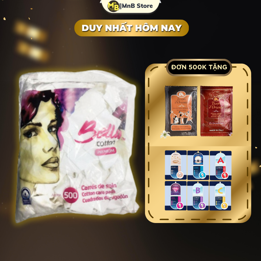 Bông Tẩy Trang Bella Siêu Mịn Và Dai Không 100% Cotton 500 Miếng