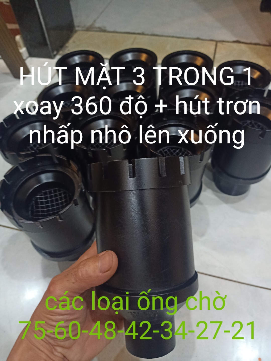 hút mặt xoay 360 độ mặt hút 110_90_60 về các ống chờ ( xoay + trơn)