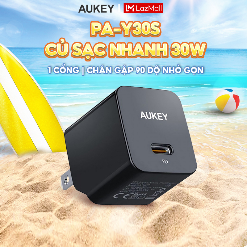 Củ sạc nhanh nhỏ gọn, an toàn, công nghệ Power Delivery 30W Aukey PA-Y30s