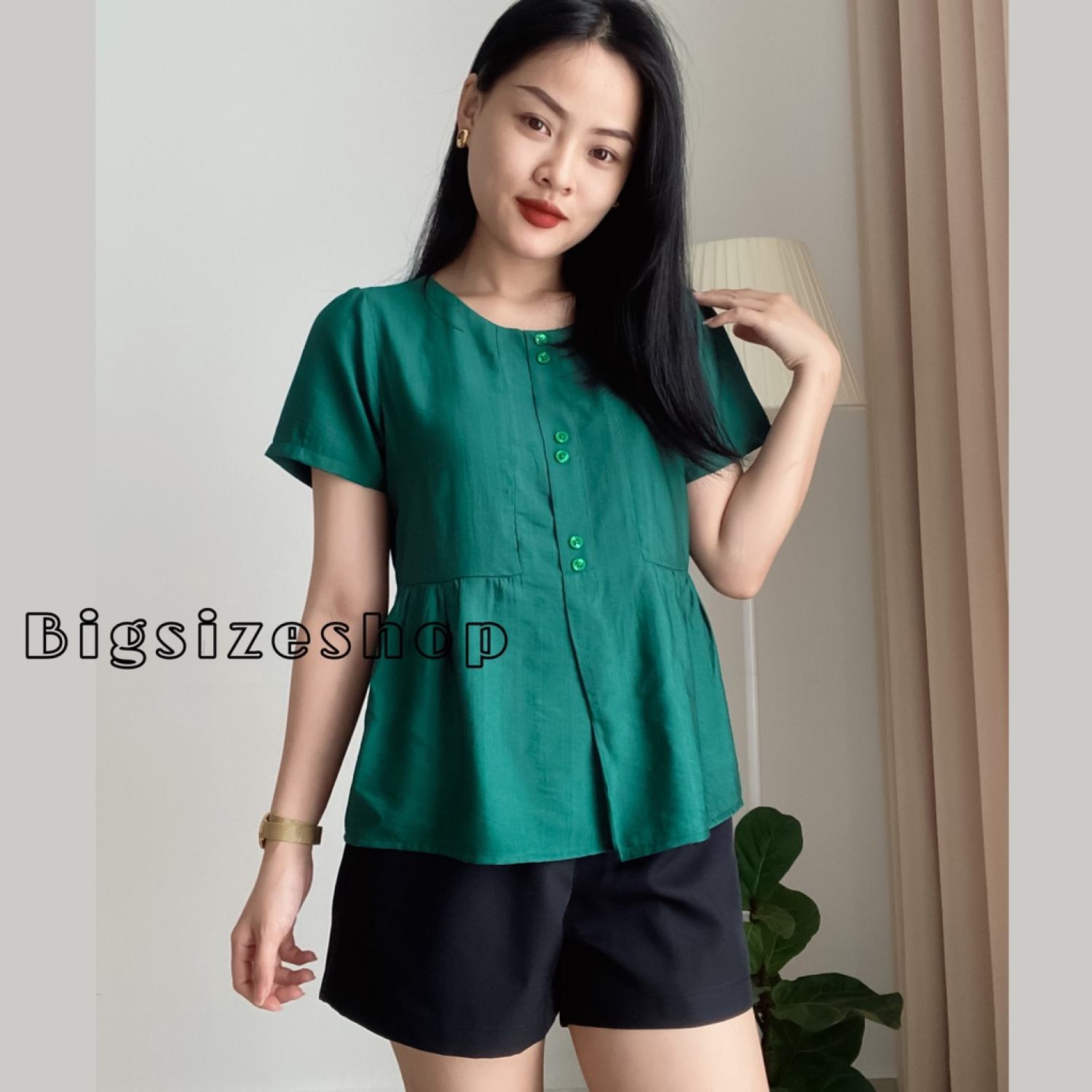 Áo xanh bb, chất lụa xước thoáng mát, form dáng thoải mái, che eo và bụng cực tốt