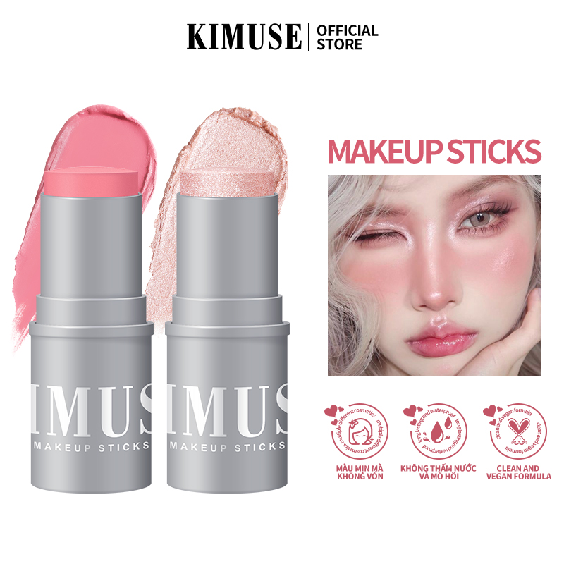 KIMUSE Makeup Sticks Monochromatic Multi-use Blush & Highlight & Contour Stick Waterproof Non-greasy Face Makeup 6 Colors