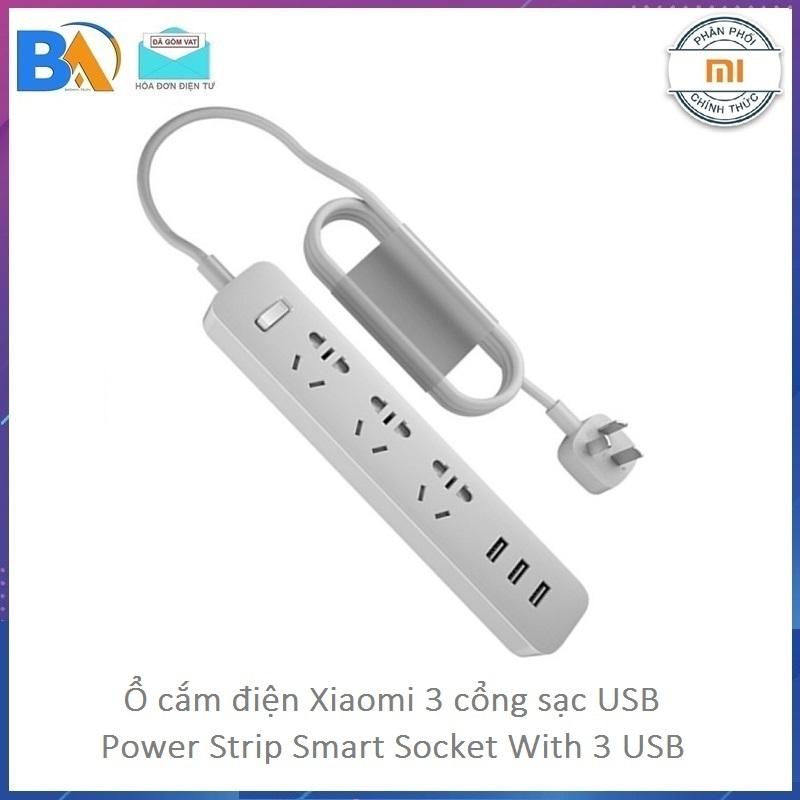 Ổ Cắm Điện Xiaomi - 3 Ổ Điện / 3 Cổng Sạc USB 1A-2A -Power Strip Smart Socket With 3 USB - Chính hãng phân phối -Bảo Hành 12 Tháng