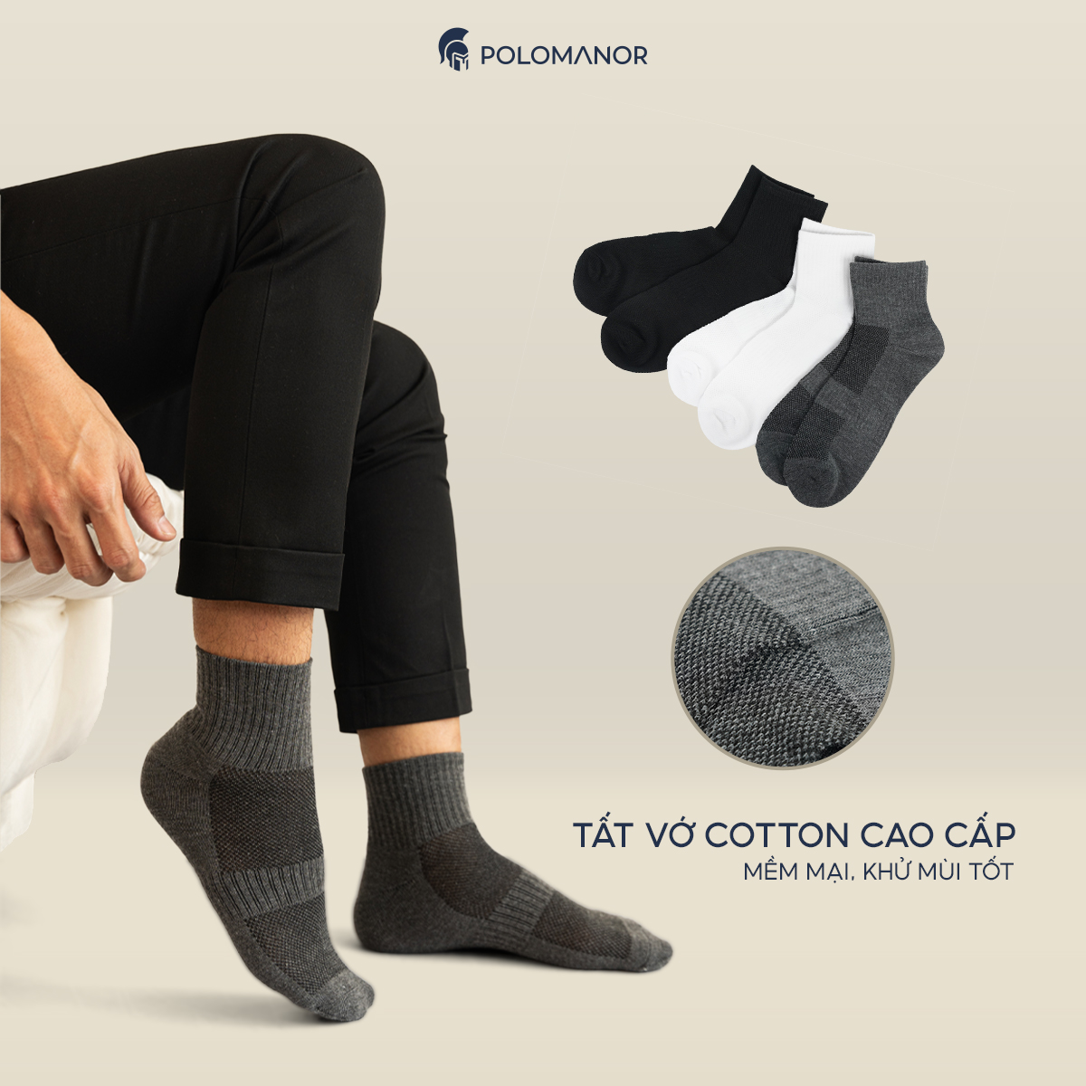 [QUÀ TẶNG VỚ KO BÁN] Combo 2 đôi Tất vớ cổ ngắn vải cotton cao cấp mềm mại, đàn hồi cao, khử mùi tốt -  POLOMANOR