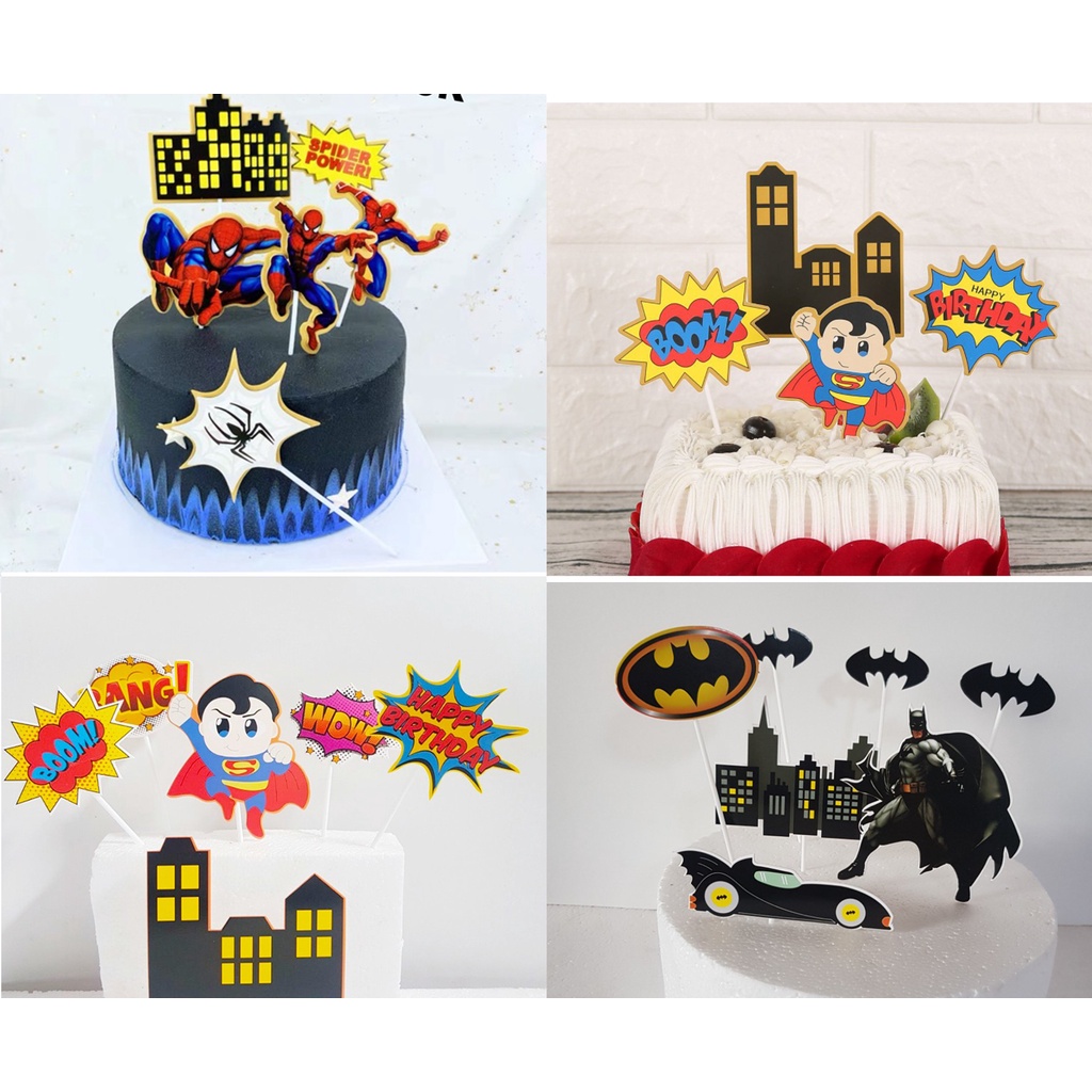 Bộ hình cắm giấy siêu nhân Superman trang trí bánh kem, topper cake