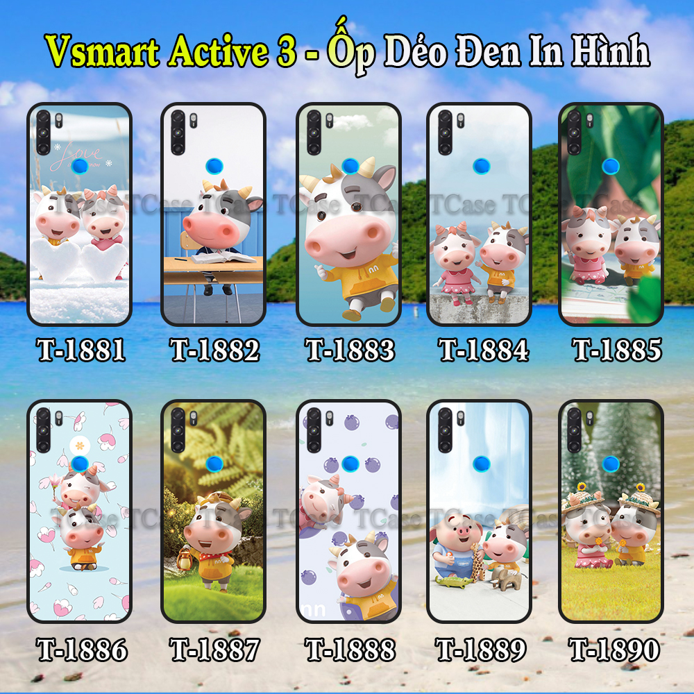Ốp Lưng Vsmart Active 3 dẻo đen in hình Bò Con cute (Little Cow)
