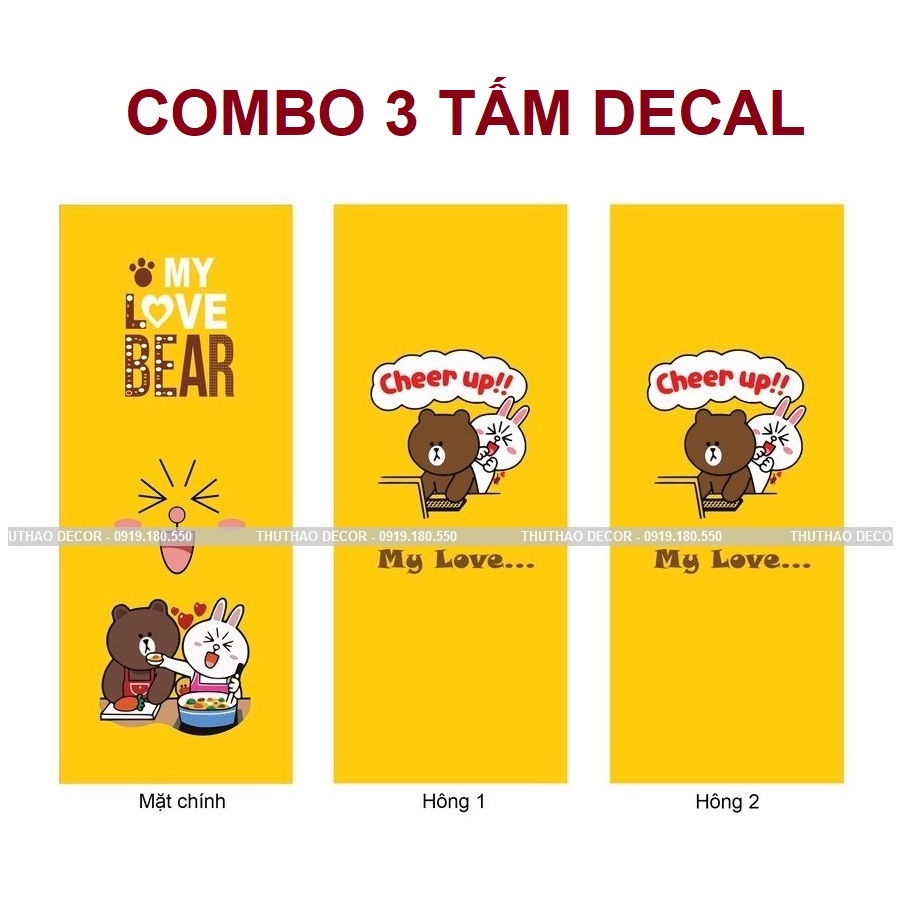 [HCM]]Combo 3 tấm GẤU VÀNG BROWN (Mặt trước và 2 mặt bên) khác nhau - Decal dán tủ lạnh - THUTHAODECOR