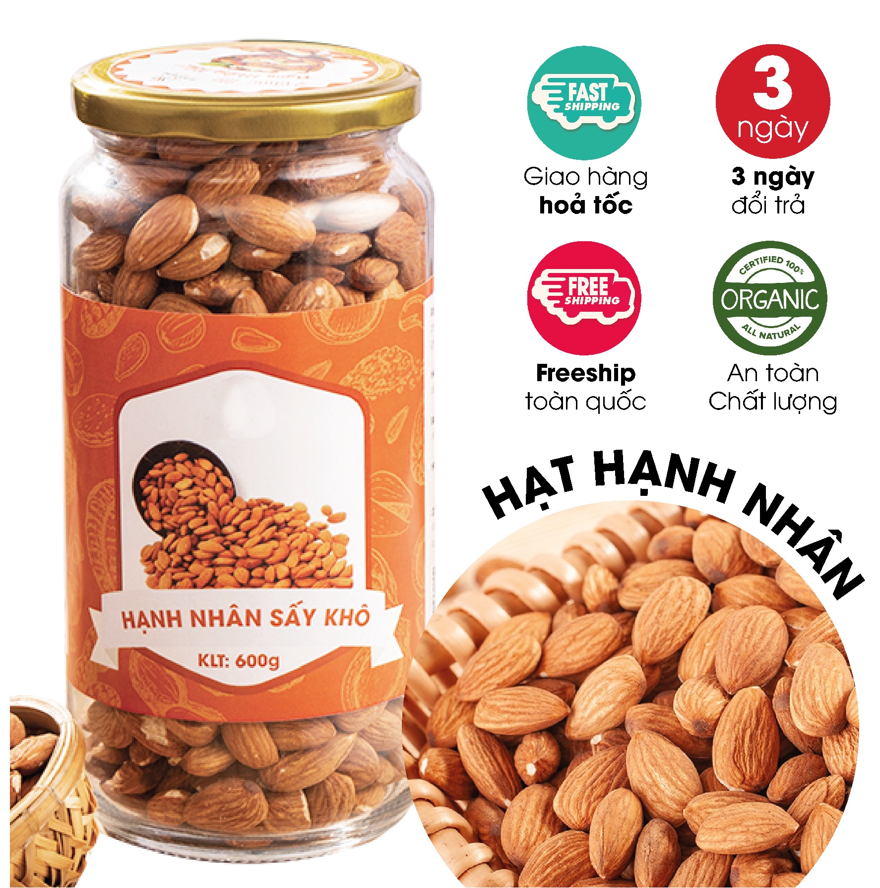 Hạt hạnh nhân sấy nguyên vị ăn vặt mẹ bầu/ ăn vặt ăn kiêng/ ăn vặt healthy lành mạnh/ ăn vặt giảm cân
