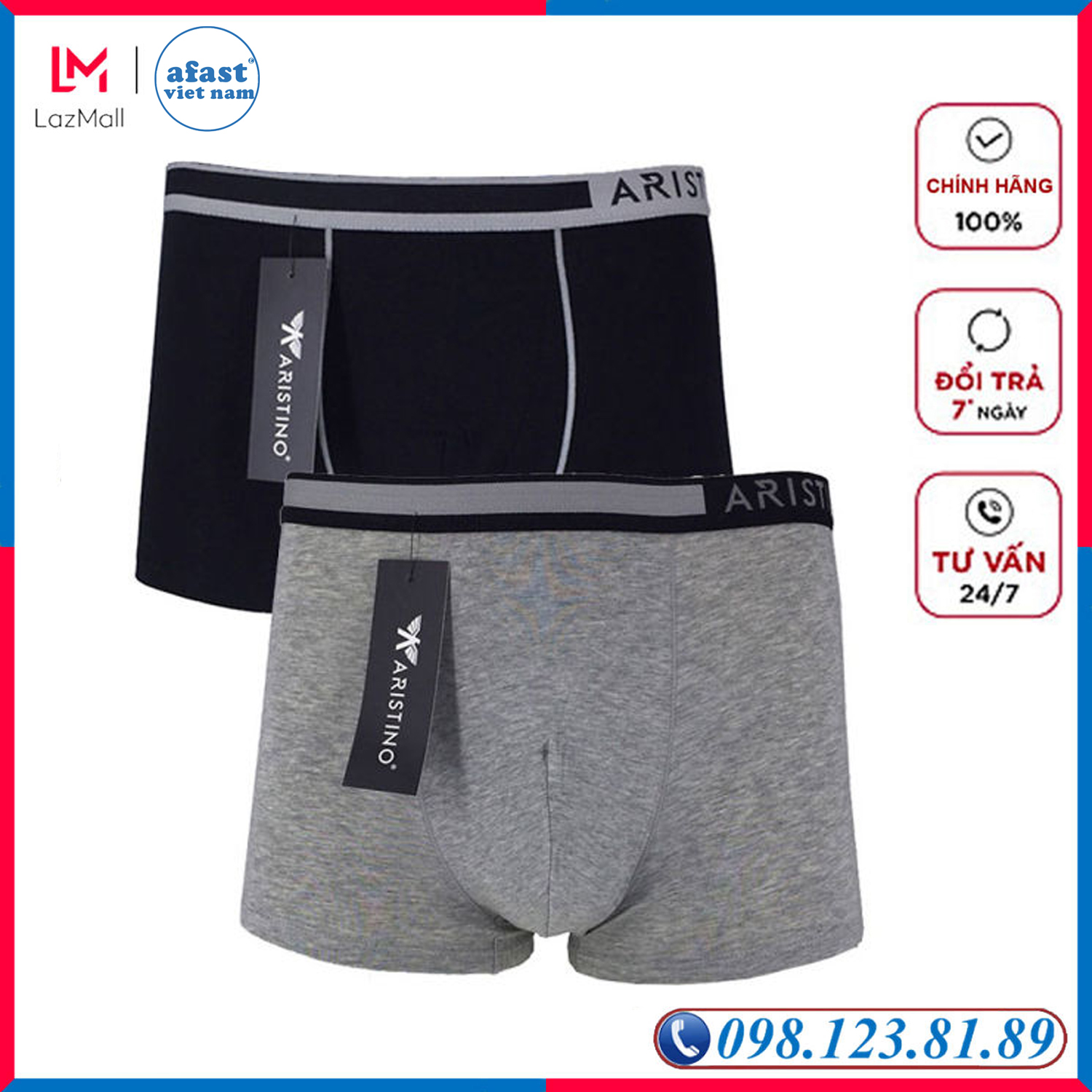 Combo 2 chiếc quần lót nam boxer thời trang cao cấp Aristino ABX 16 03 kiểu dáng đơn giản, trang trí bắt mắt, độ đàn hồi cao, êm ái thoáng mát không gây kích ứng cho da- AFAST VIỆT NAM