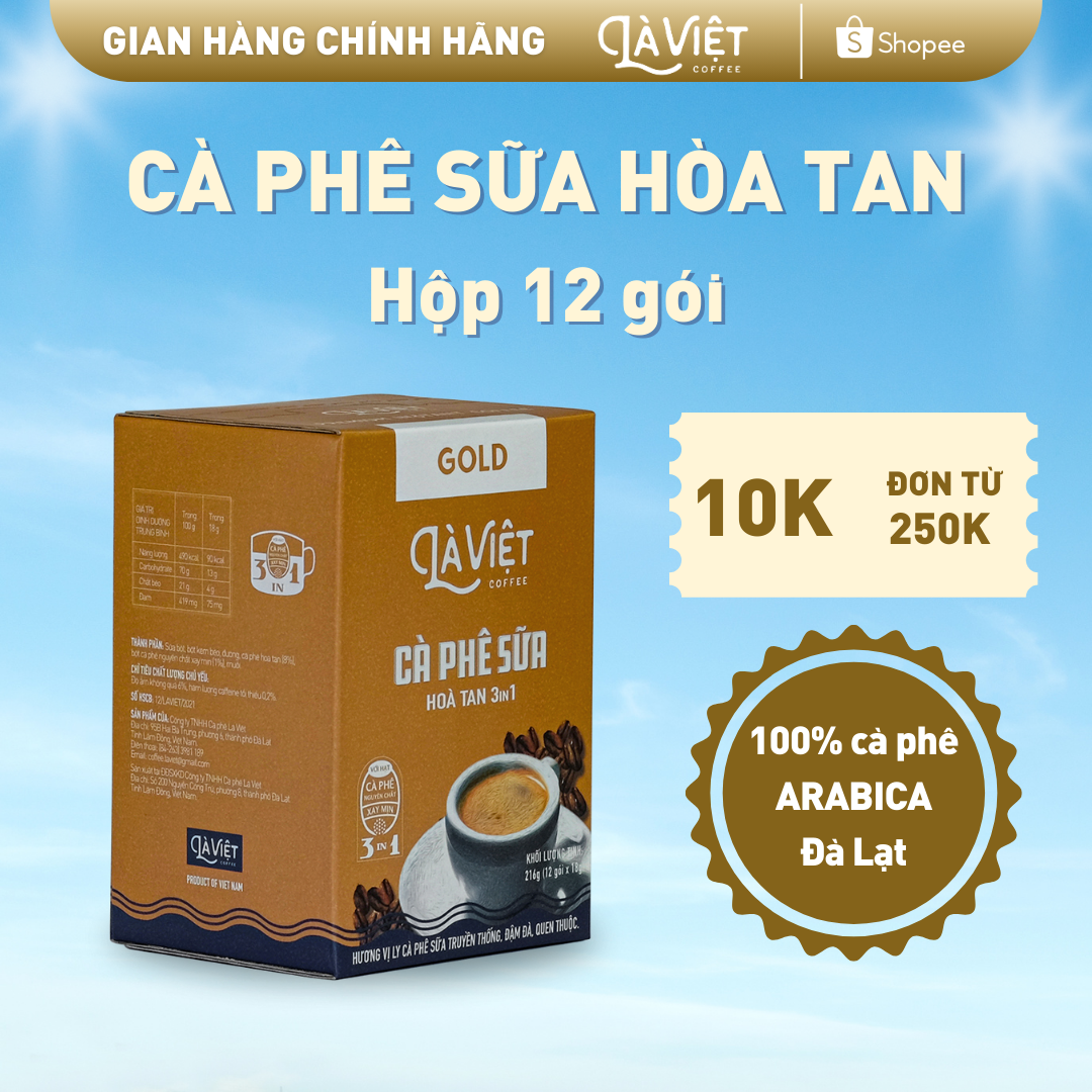 Cà phê hòa tan là việt cà phê sữa - gold 3in1 216gr vị đậm đà, quen thuộc