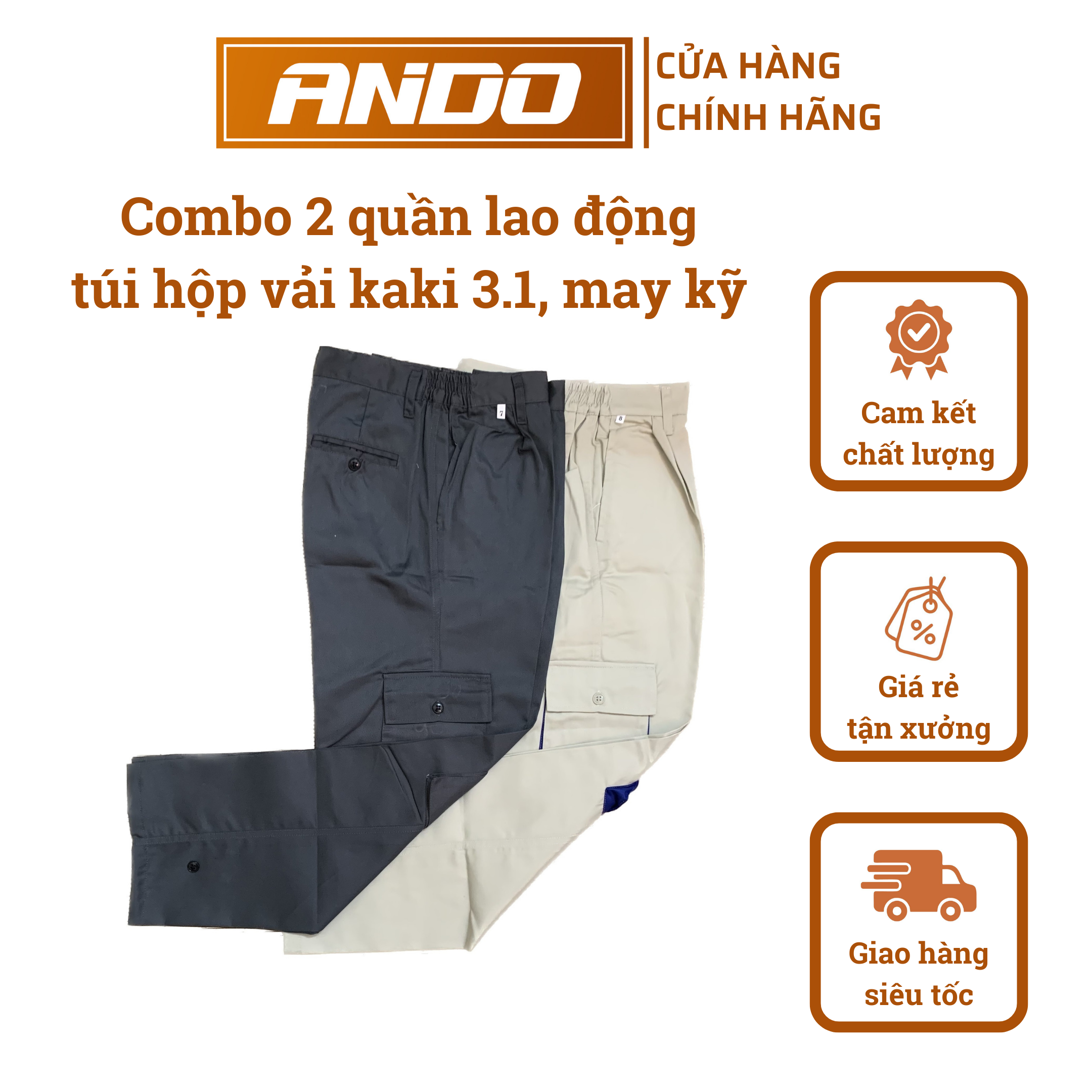 Combo 2 quần bảo hộ lao động túi hộp, vải kaki 3.1 cao cấp, may kỹ