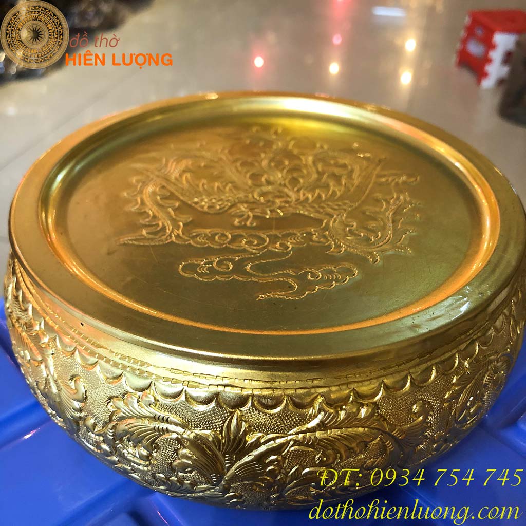 Cơi Đựng Trầu Hoa Văn Màu Vàng- Âu Trầu Bằng Đồng Các Cỡ 10cm, 15cm, 17cm, 19cm