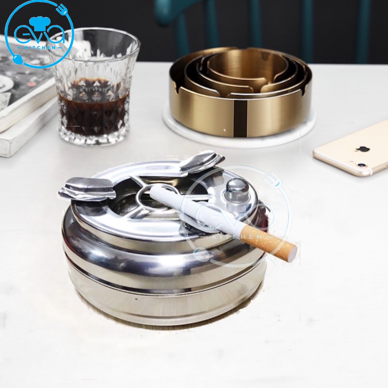 [HCM]Gạt Tàn Inox Có Nút Bấm Đóng Mở Ngăn Đựng Thông Minh / Gạt Tàn Inox Bấm Nút Tiện Dụng M3335