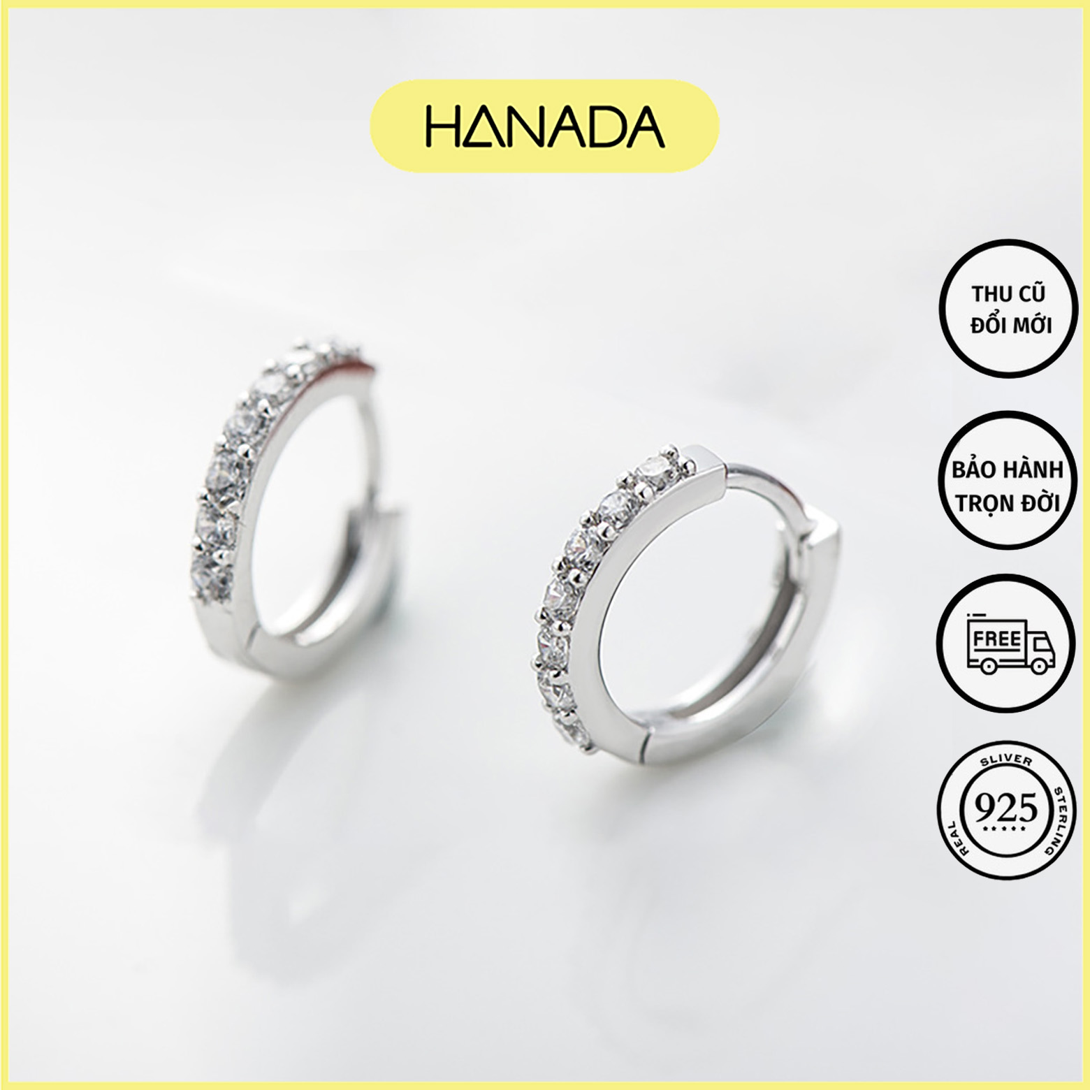 Khuyên tai tròn bạc 925 đính đá khuyên tai bấm bật hanada 1048 d5