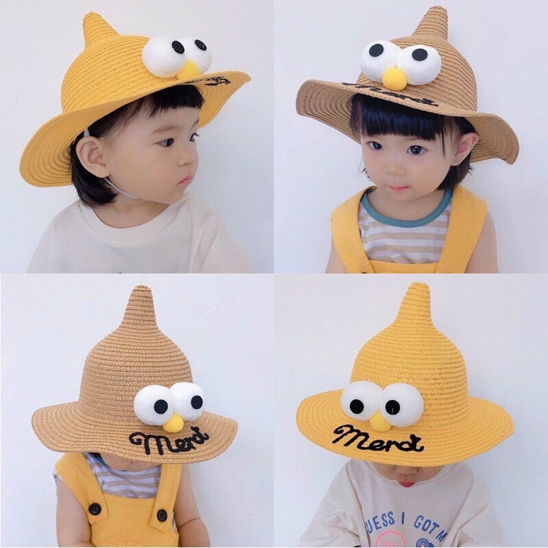 Mũ cói hình hai mắt con chim dễ thương cho bé(2-6 tuổi)